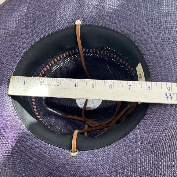 Freya Wide Brim Fedora Women's L Gazania Hat 100% Straw Purple Leather Band - Picture 14 of 16